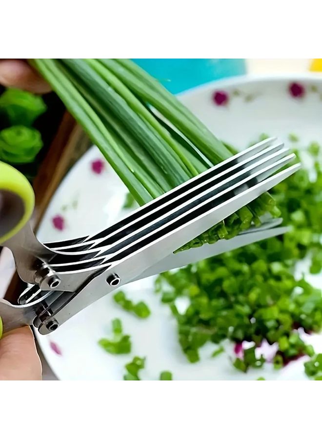 مقص مطبخ من الفولاذ المقاوم للصدأ 5 طبقات باللون الأخضر مع غطاء واقٍ ومنظف مدمج - Image 5